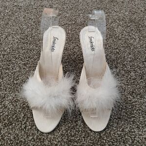 Vintage 1970s Fredericks of Hollywood Glamour Girl Marabou Feather Heels White 8